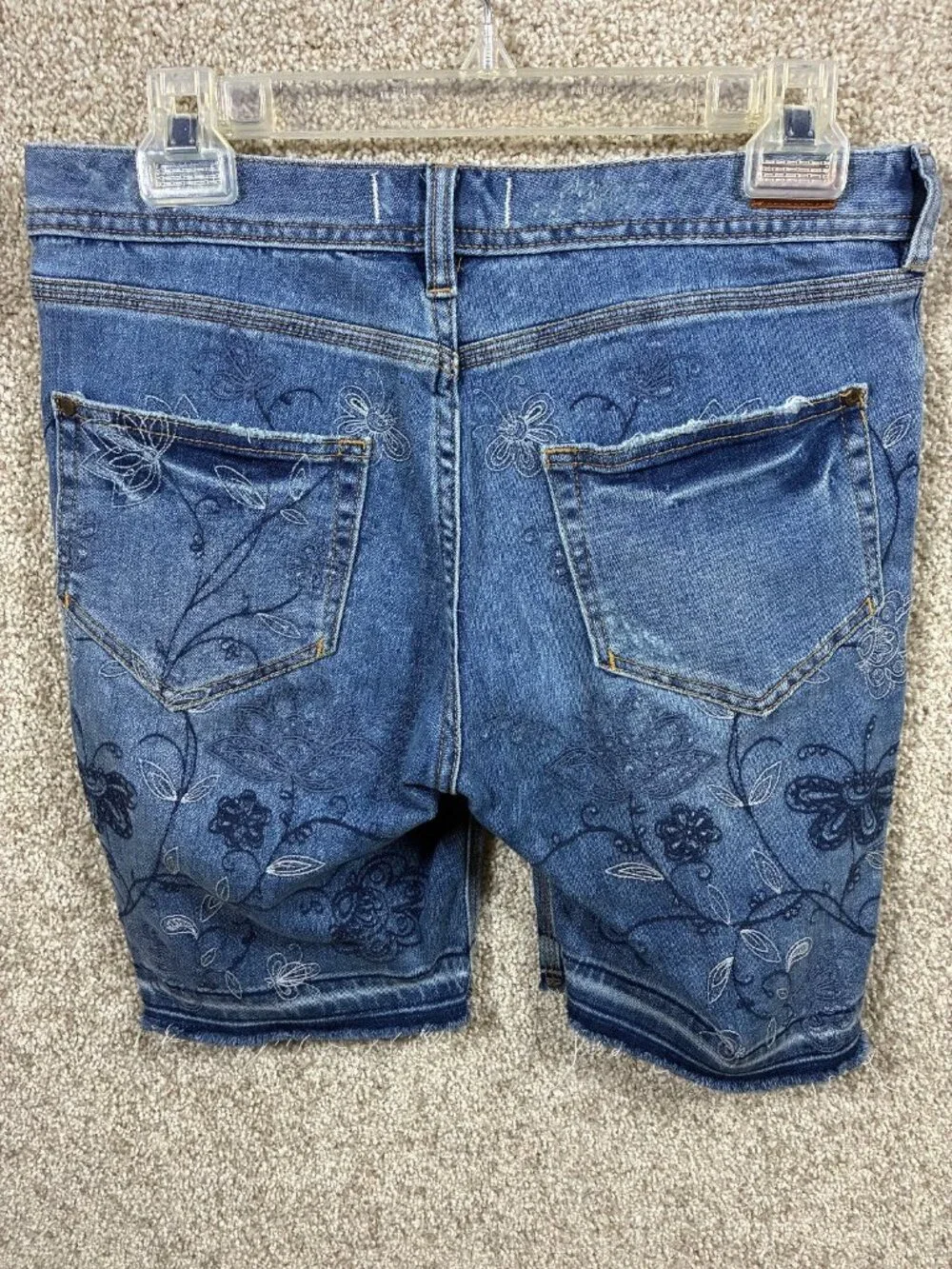 Sundance Womens 27 Embroidered Denim Bermuda Shorts Floral Boho Frayed Hem